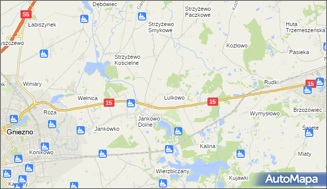 mapa Lulkowo gmina Gniezno, Lulkowo gmina Gniezno na mapie Targeo