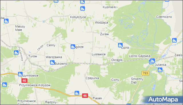 mapa Lusławice gmina Janów, Lusławice gmina Janów na mapie Targeo