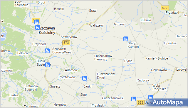 mapa Łuszczanów Pierwszy, Łuszczanów Pierwszy na mapie Targeo