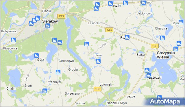 mapa Lutom gmina Sieraków, Lutom gmina Sieraków na mapie Targeo