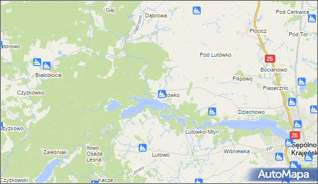 mapa Lutówko gmina Sępólno Krajeńskie, Lutówko gmina Sępólno Krajeńskie na mapie Targeo