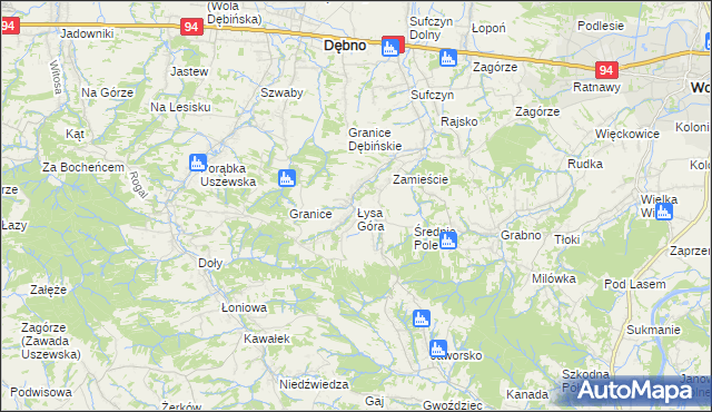 mapa Łysa Góra gmina Dębno, Łysa Góra gmina Dębno na mapie Targeo