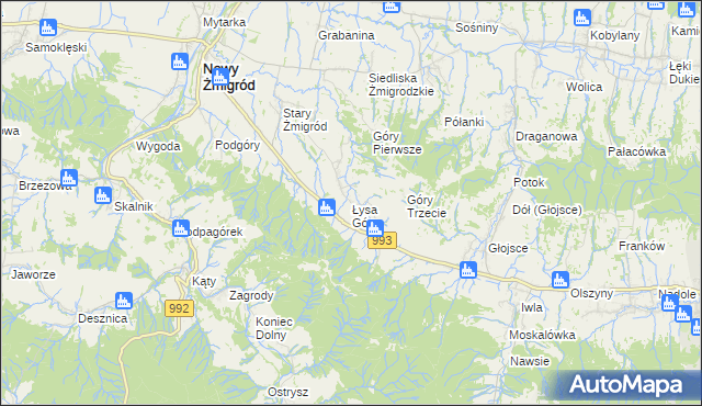 mapa Łysa Góra gmina Nowy Żmigród, Łysa Góra gmina Nowy Żmigród na mapie Targeo