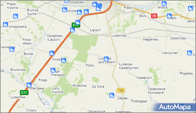 mapa Łysaków pod Lasem, Łysaków pod Lasem na mapie Targeo