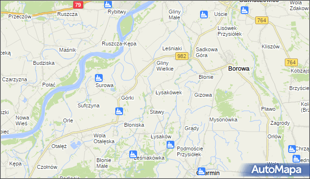 mapa Łysakówek, Łysakówek na mapie Targeo