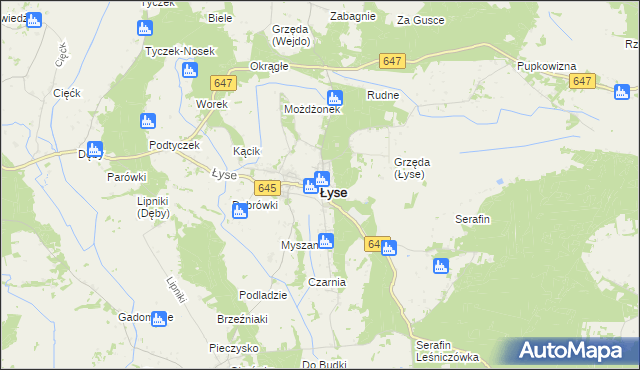 mapa Łyse powiat ostrołęcki, Łyse powiat ostrołęcki na mapie Targeo