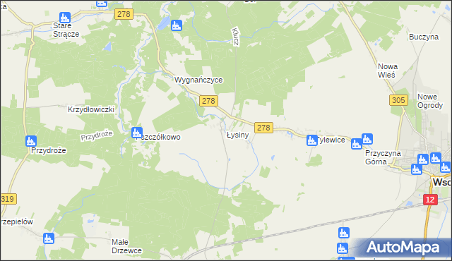 mapa Łysiny gmina Wschowa, Łysiny gmina Wschowa na mapie Targeo