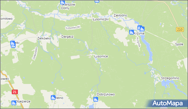 mapa Łysomice gmina Dębnica Kaszubska, Łysomice gmina Dębnica Kaszubska na mapie Targeo