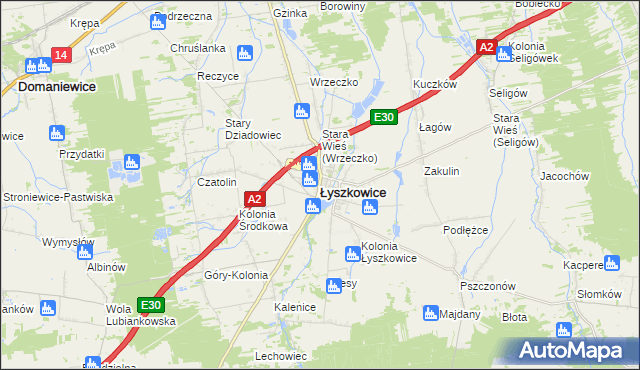 mapa Łyszkowice powiat łowicki, Łyszkowice powiat łowicki na mapie Targeo