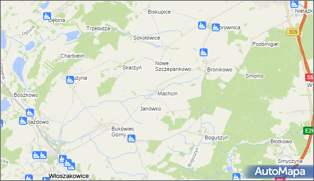 mapa Machcin gmina Śmigiel, Machcin gmina Śmigiel na mapie Targeo