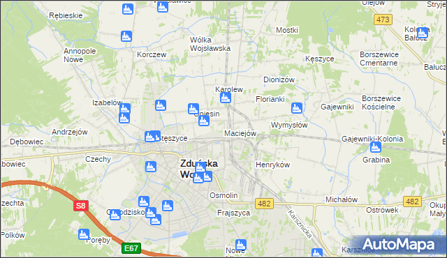 mapa Maciejów gmina Zduńska Wola, Maciejów gmina Zduńska Wola na mapie Targeo