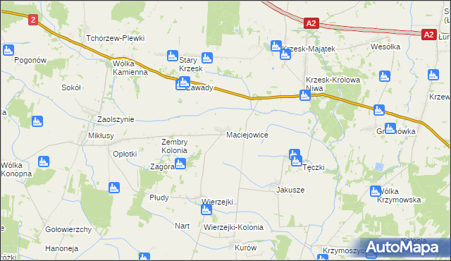 mapa Maciejowice gmina Zbuczyn, Maciejowice gmina Zbuczyn na mapie Targeo