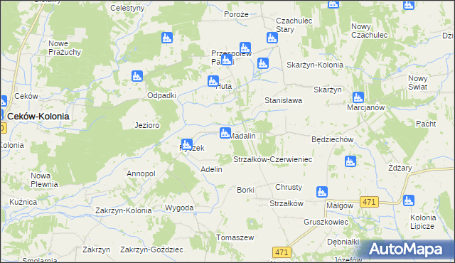 mapa Madalin gmina Lisków, Madalin gmina Lisków na mapie Targeo