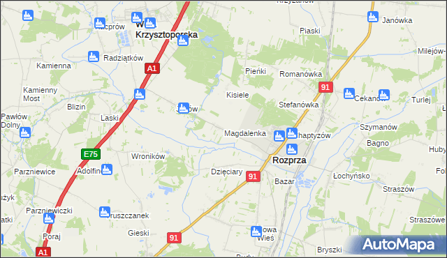 mapa Magdalenka gmina Rozprza, Magdalenka gmina Rozprza na mapie Targeo