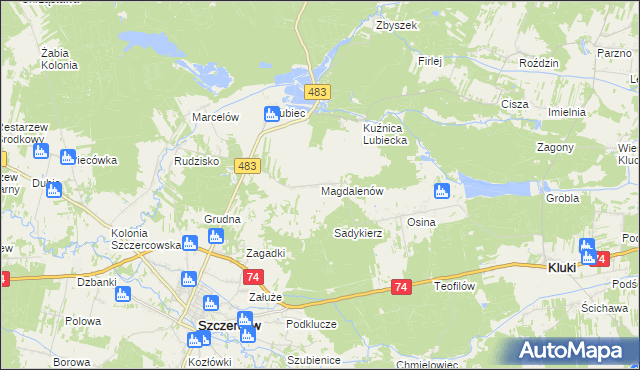 mapa Magdalenów gmina Szczerców, Magdalenów gmina Szczerców na mapie Targeo