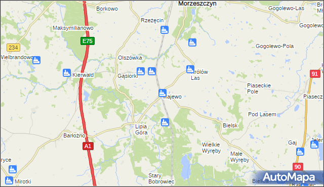 mapa Majewo gmina Morzeszczyn, Majewo gmina Morzeszczyn na mapie Targeo