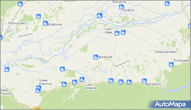 mapa Mąkoszyce gmina Santok, Mąkoszyce gmina Santok na mapie Targeo