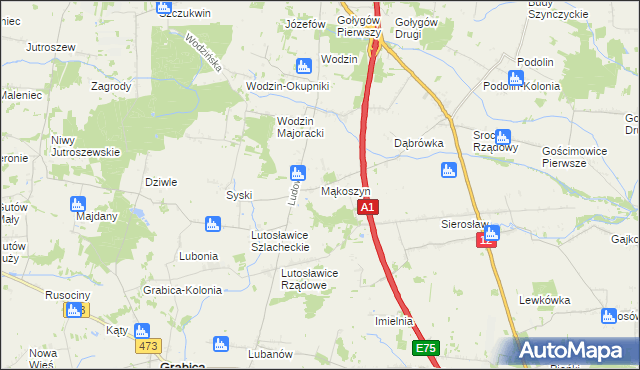 mapa Mąkoszyn gmina Tuszyn, Mąkoszyn gmina Tuszyn na mapie Targeo