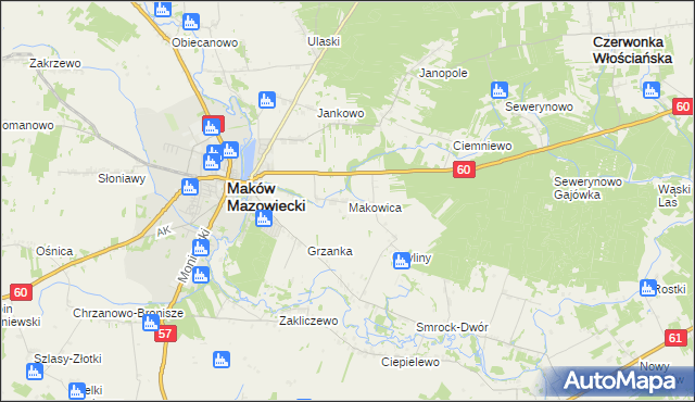 mapa Makowica gmina Szelków, Makowica gmina Szelków na mapie Targeo