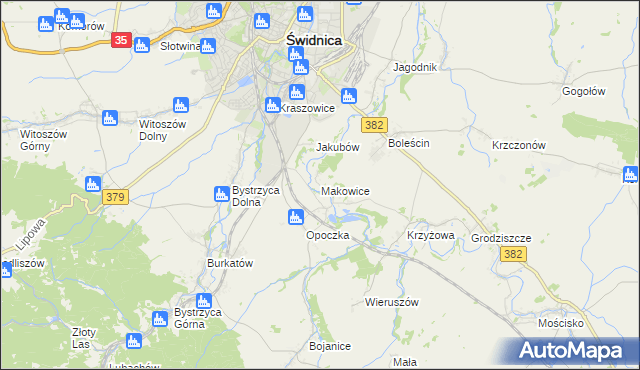 mapa Makowice gmina Świdnica, Makowice gmina Świdnica na mapie Targeo