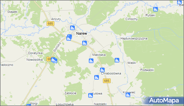 mapa Makówka gmina Narew, Makówka gmina Narew na mapie Targeo
