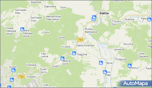 mapa Maksymilianów gmina Bałtów, Maksymilianów gmina Bałtów na mapie Targeo