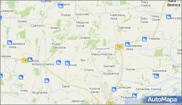 mapa Maksymilianów gmina Przytyk, Maksymilianów gmina Przytyk na mapie Targeo