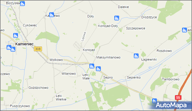 mapa Maksymilianowo gmina Kamieniec, Maksymilianowo gmina Kamieniec na mapie Targeo