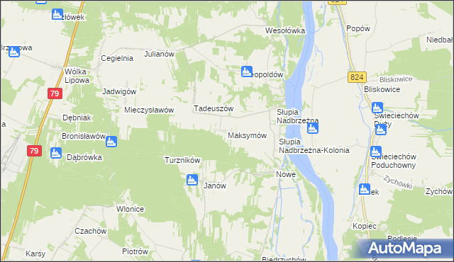 mapa Maksymów gmina Tarłów, Maksymów gmina Tarłów na mapie Targeo