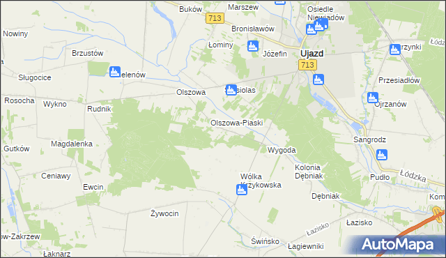 mapa Maksymów gmina Ujazd, Maksymów gmina Ujazd na mapie Targeo