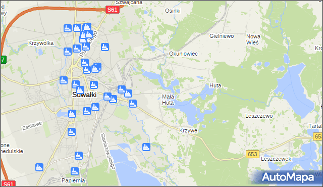 mapa Mała Huta gmina Suwałki, Mała Huta gmina Suwałki na mapie Targeo