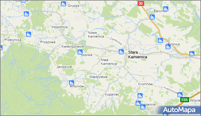 mapa Mała Kamienica, Mała Kamienica na mapie Targeo