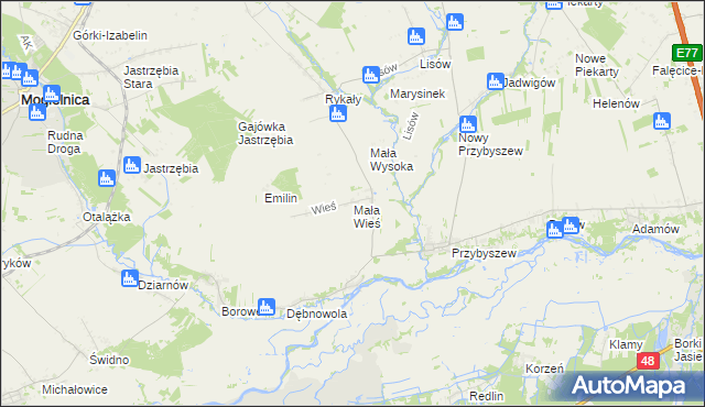 mapa Mała Wieś gmina Promna, Mała Wieś gmina Promna na mapie Targeo