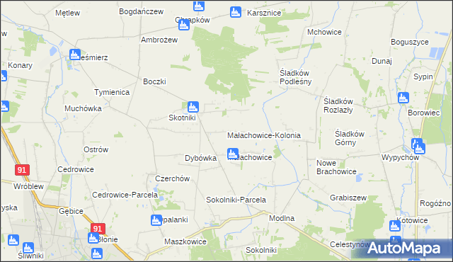 mapa Małachowice-Kolonia, Małachowice-Kolonia na mapie Targeo