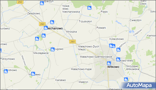 mapa Małachowo-Złych Miejsc, Małachowo-Złych Miejsc na mapie Targeo