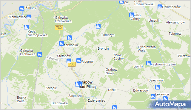 mapa Małęczyn gmina Grabów nad Pilicą, Małęczyn gmina Grabów nad Pilicą na mapie Targeo