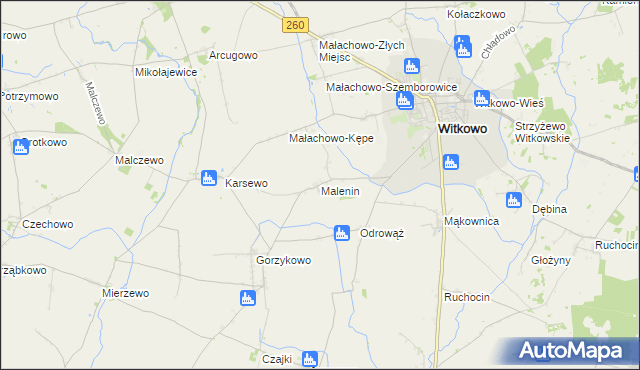 mapa Malenin gmina Witkowo, Malenin gmina Witkowo na mapie Targeo