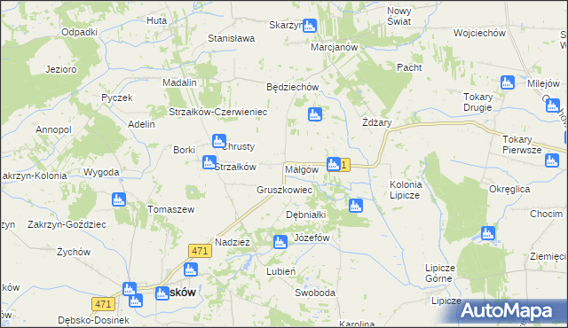 mapa Małgów gmina Lisków, Małgów gmina Lisków na mapie Targeo