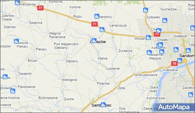 mapa Malice gmina Obrazów, Malice gmina Obrazów na mapie Targeo