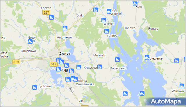 mapa Maliniak gmina Morąg, Maliniak gmina Morąg na mapie Targeo