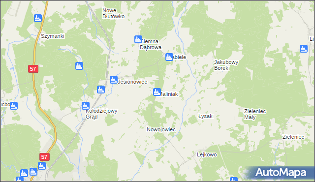 mapa Maliniak gmina Wielbark, Maliniak gmina Wielbark na mapie Targeo