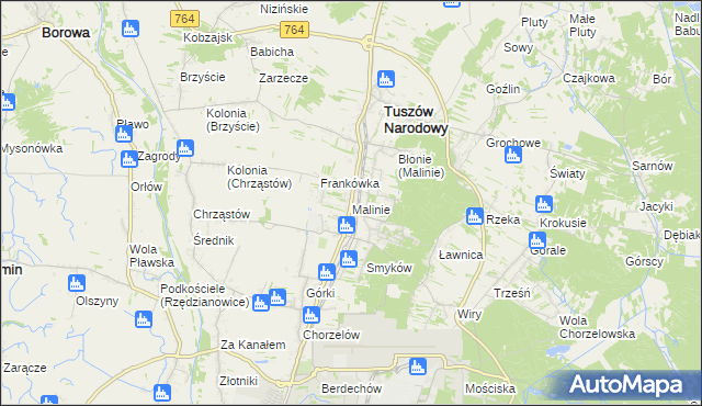 mapa Malinie gmina Tuszów Narodowy, Malinie gmina Tuszów Narodowy na mapie Targeo