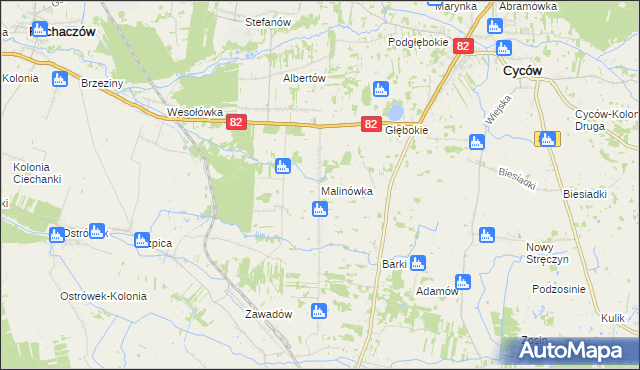 mapa Malinówka gmina Cyców, Malinówka gmina Cyców na mapie Targeo