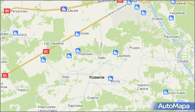 mapa Małki gmina Rzewnie, Małki gmina Rzewnie na mapie Targeo