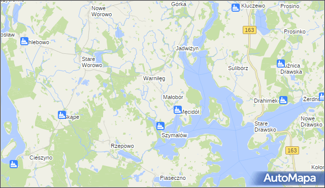 mapa Małobór gmina Złocieniec, Małobór gmina Złocieniec na mapie Targeo