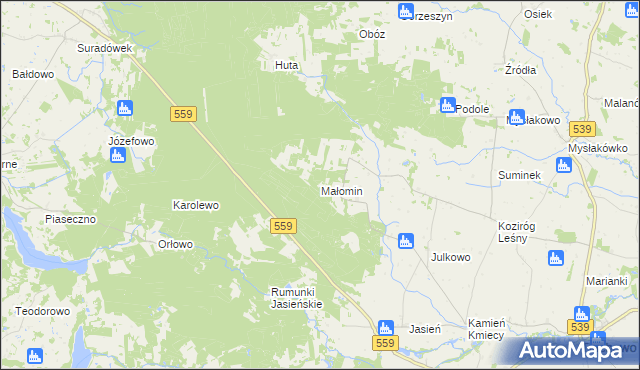 mapa Małomin, Małomin na mapie Targeo