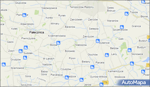 mapa Małoszów gmina Skalbmierz, Małoszów gmina Skalbmierz na mapie Targeo