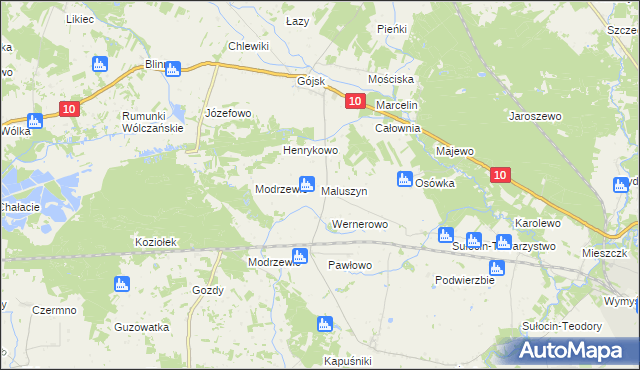 mapa Maluszyn gmina Szczutowo, Maluszyn gmina Szczutowo na mapie Targeo