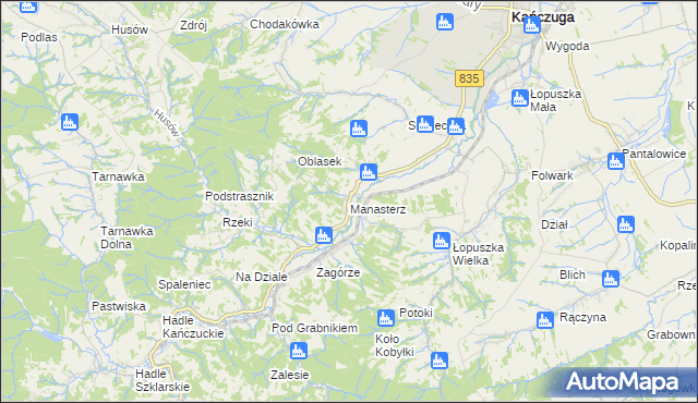 mapa Manasterz gmina Jawornik Polski, Manasterz gmina Jawornik Polski na mapie Targeo
