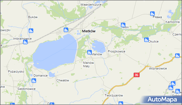 mapa Maniów gmina Mietków, Maniów gmina Mietków na mapie Targeo